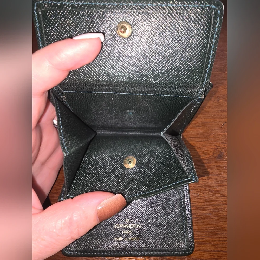 Louis Vuitton Dark Green Taiga Leather Wallet With COA